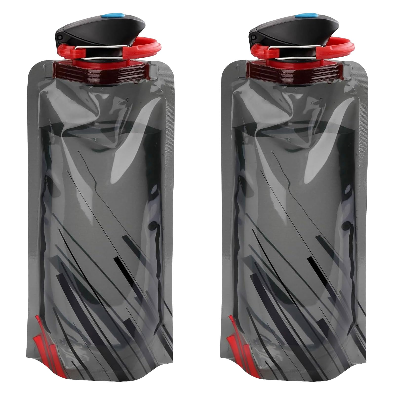 Rnigra Collapsible Water 2pcs 700ml Foldable Bottle with Carabiner Clip, Reusable BPA-Free Collapsible Bottle for Outdoor Sports Travel Biking (Black)