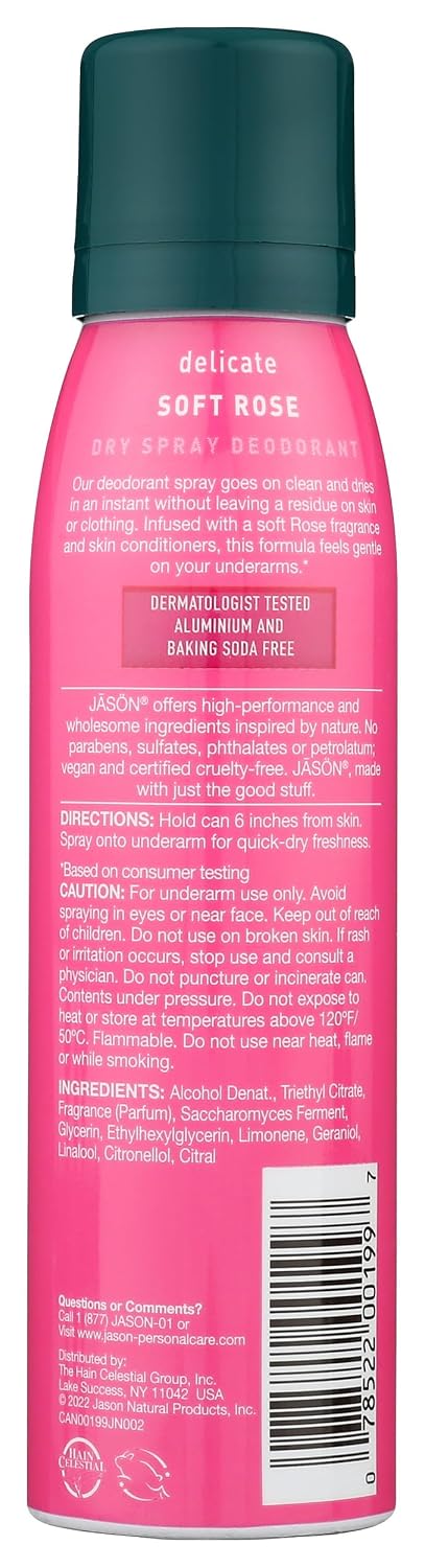 Jason Dry Spray Deodorant, Delicate Soft Rose, 3.2 Oz