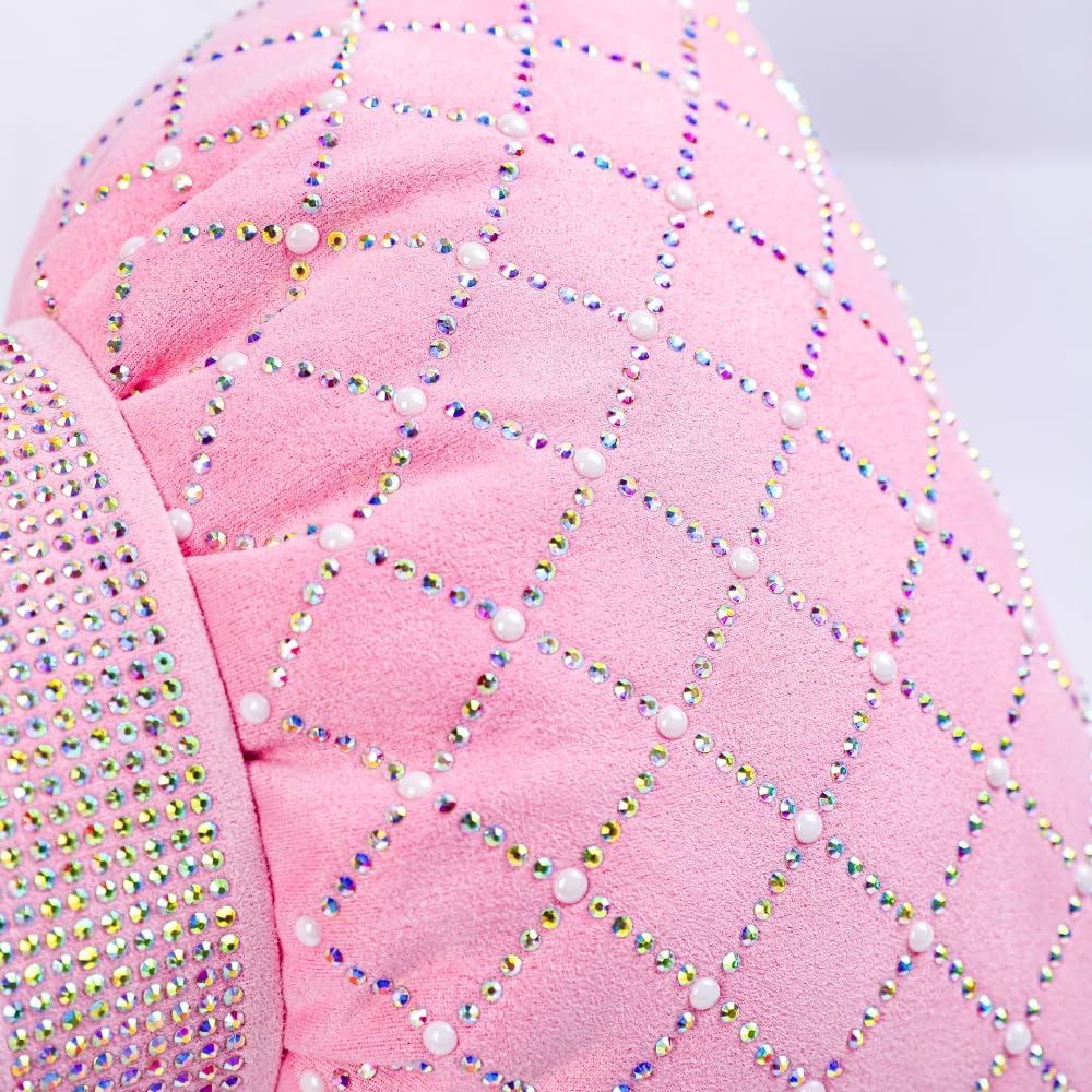 Carwales Pink Bow Lumbar Support Pillow for Car Accessory Women Girl Couch Cushion Decorative Back Pillow Bling Rhinestone Pearls 1 Pack