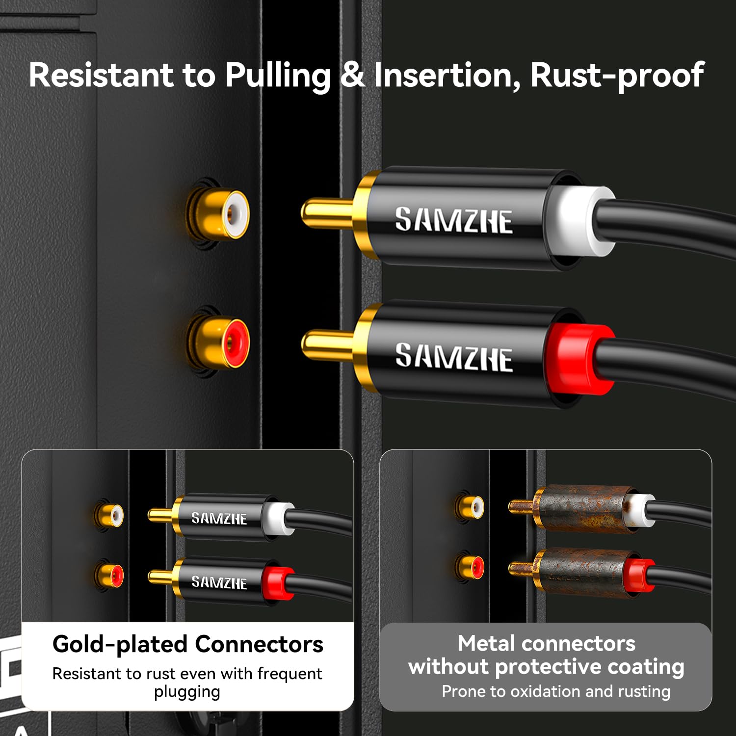 SAMZHE Cable RCA de 3,5 mm a RCA, adaptador de audio RCA macho a auxiliar, adaptador de audio de alta fidelidad, carcasa de metal, divisor en Y, cable auxiliar 1/8 conector para smartphones, altavoces
