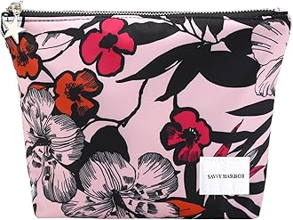 Makeup Bag Zipper Pouch Travel Cosmetic Organizer, Elegant Roomy Cosmetic Bag, Women Makeup Organizer and Travel Toiletry Bag for Gift (Pink Floral)