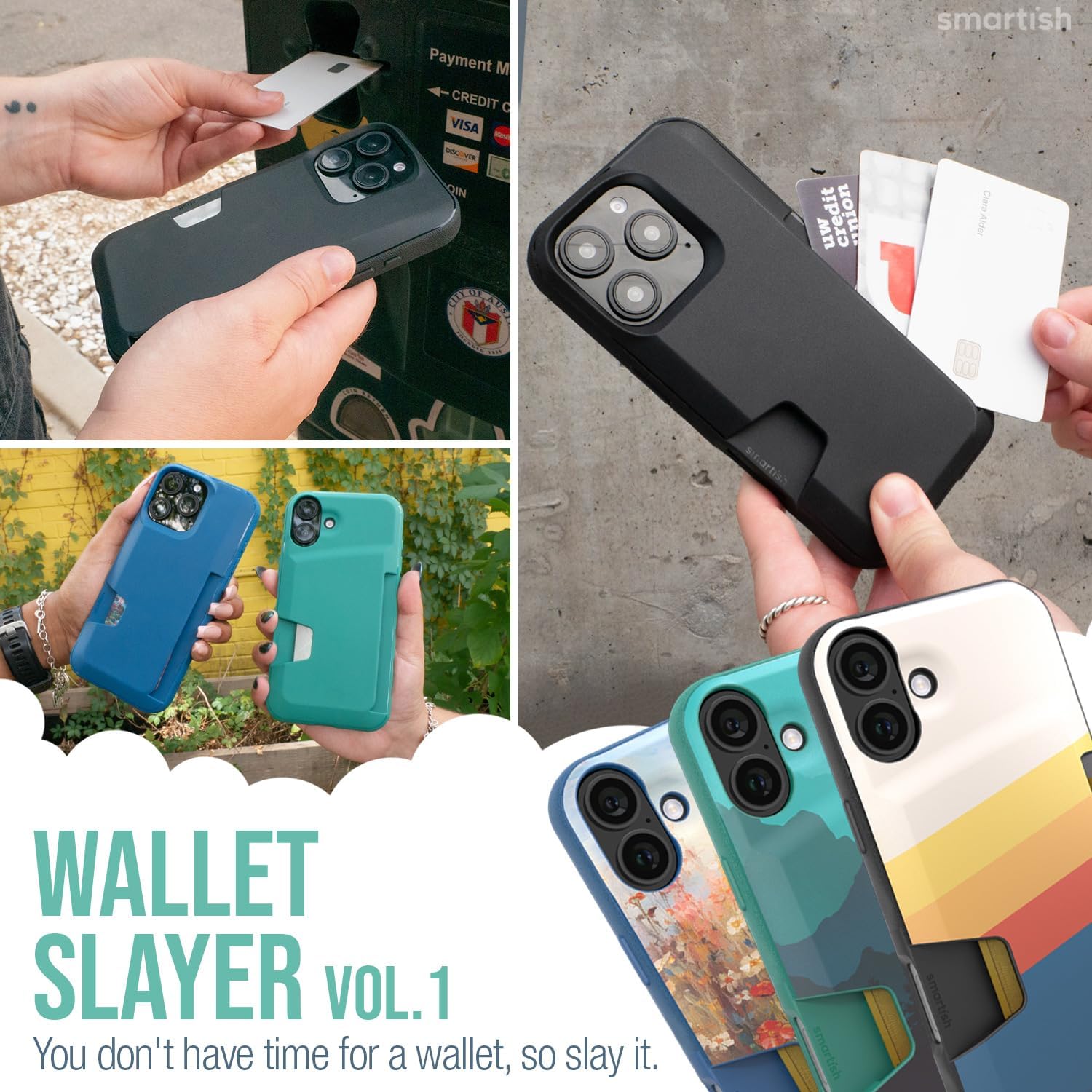 Smartish® iPhone 16 Plus Wallet Case - Wallet Slayer Vol. 1 [Slim + Protective] Credit Card Holder - Drop Tested Hidden Credit Card Slot Cover for Apple iPhone 16 Plus - Custom Prints