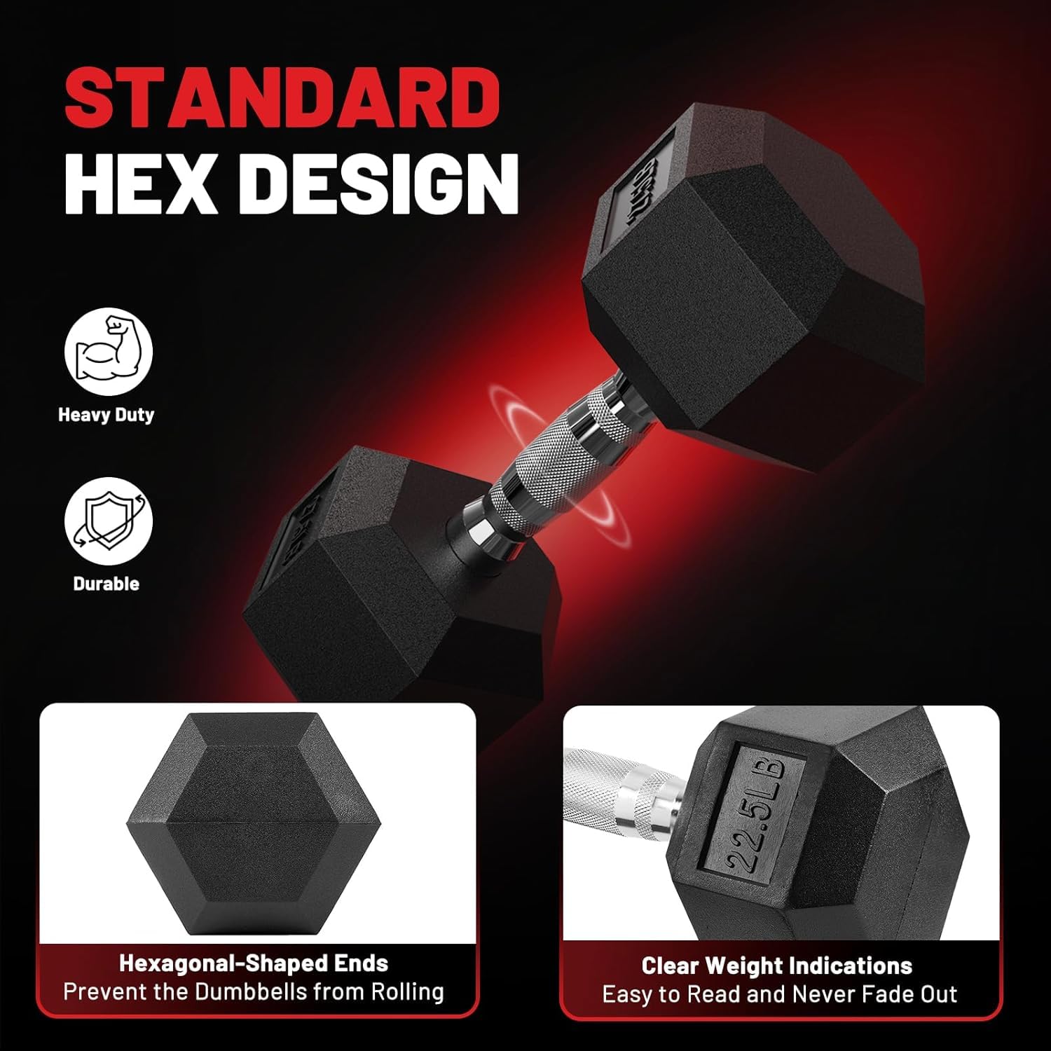 Hex Dumbbell Set 60-650lb, Weights Set Rubber Encased, Home Gym | Complete & Durable Cast Iron Core Odorless PVC Antiroll Hex Shape Ergonomic Chrome Handle Versatile Home Gym