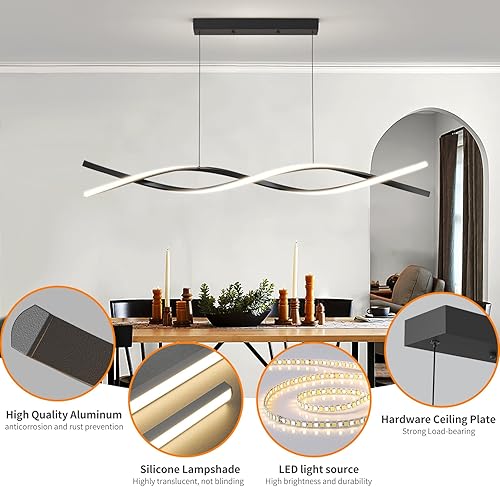 Miniatura 2 de Lámpara colgante de techo LED moderna, 39 pulgadas con control remoto, temperatura de color ajustable de 3000 a 6500 K, lámpara de iluminación de