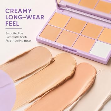 Concealer Palette,Soft Matte Cream Concealer 8 Shade Fade Palette,Colour Corrector & Contour Palette - Creamy&Non-Irritating Full Coverage Makeup for Blemishes, Dark Circles & Travel(Light)