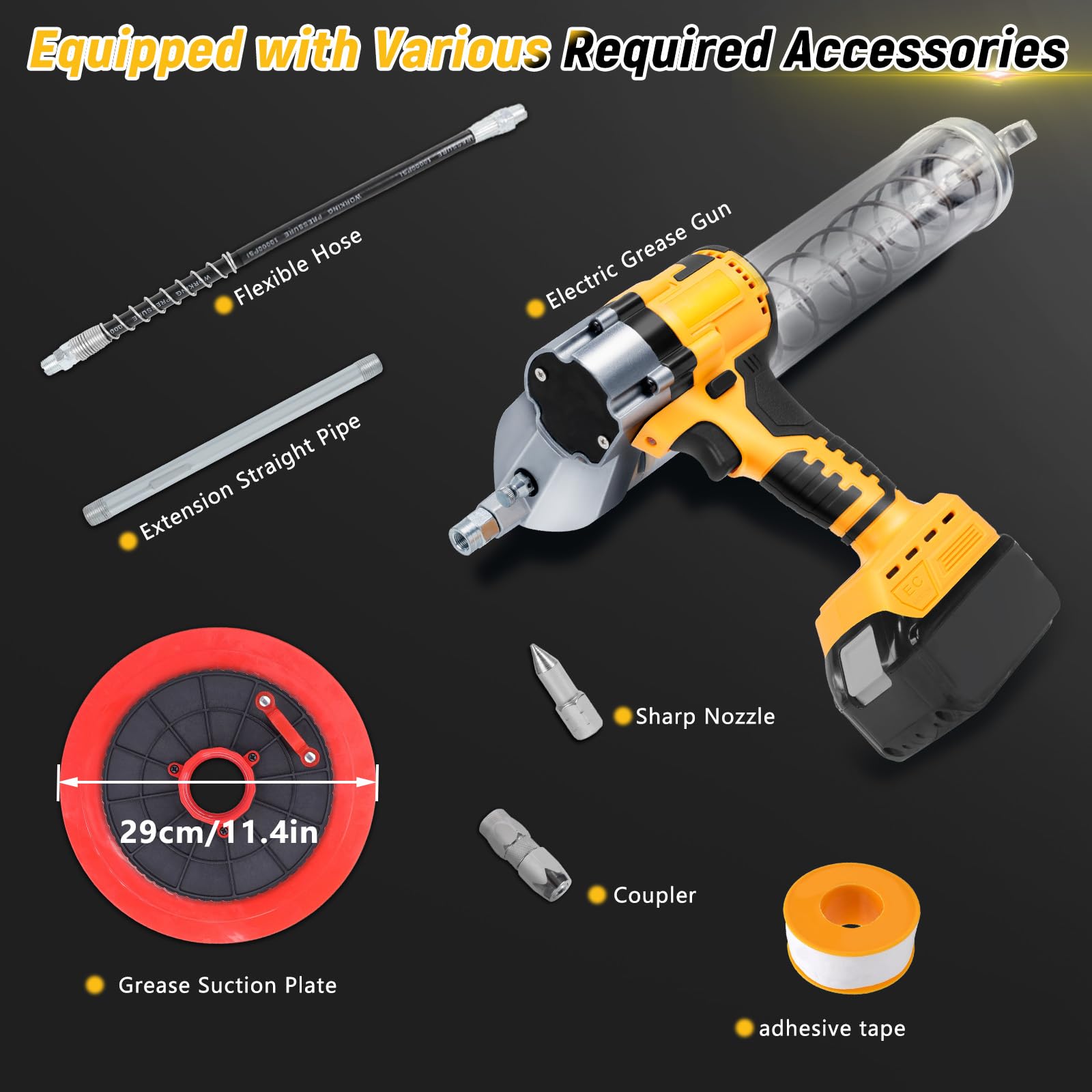 Schnurlose Fettpresse Kompatibel für Dewalt 20V MAX Akku, Bürstenlose 13000 PSI Professionelle Elektrische Hochdruck-Fettpresse mit 30cm langem Hochdruckschlauch (ohne Akku)