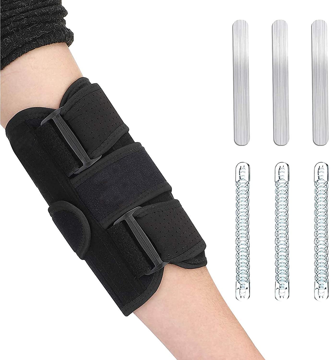 Tutore per Stecca per Gomito, Ortesi per Articolazione del Gomito Post-operatoria Regolabile con Stabilizzatore A Molla, Supporto per Gomito Traspirante per Sollievo dal Dolore Articolare