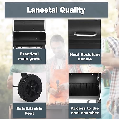 Miniatura 5 de FDW Parrilla de carbón de 43 pulgadas, parrilla de barbacoa para múltiples personas con diseño de malla de doble parrilla, parrilla ahumadora para