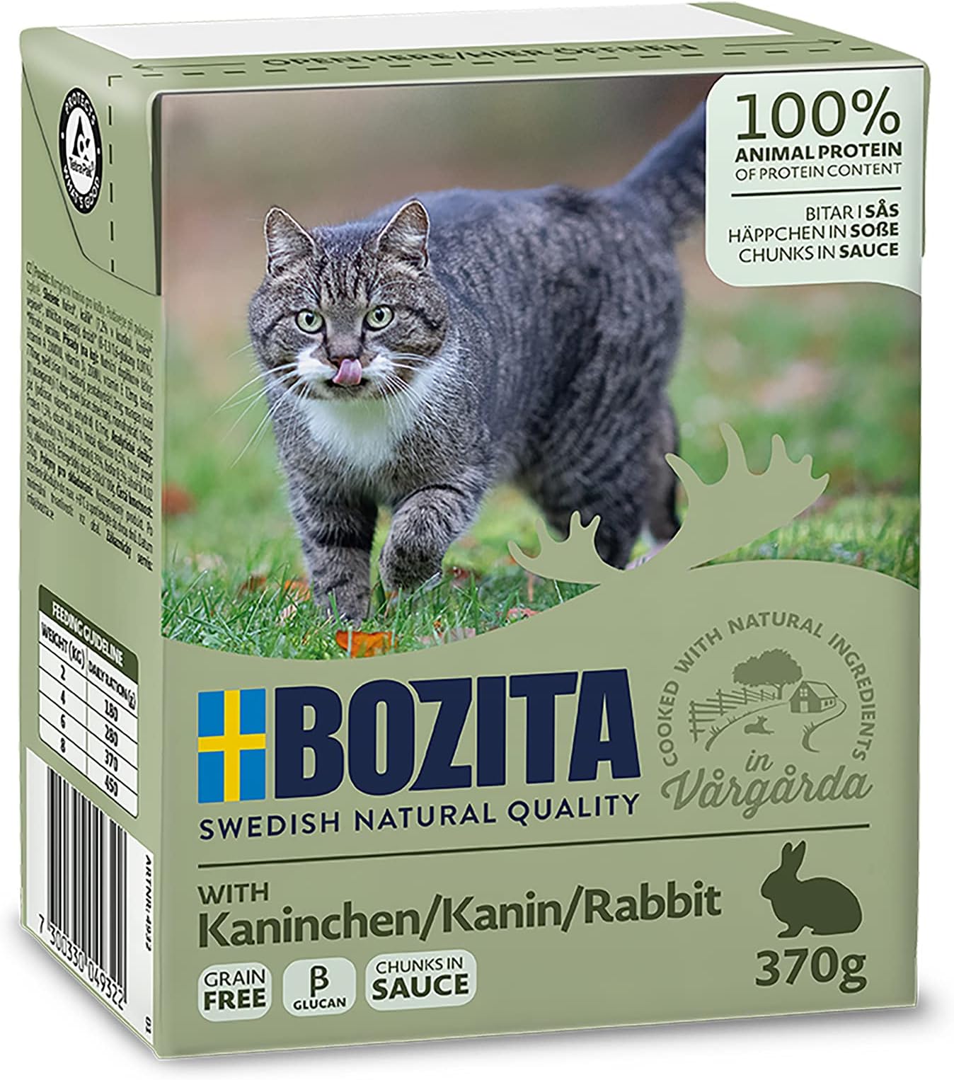 Bozita Appetizers in Sauce Wet Food with Rabbit in Tetra Recart 16 x 370 g - Grain-Free - Sustainably Produced Cat Food for Adult Cats - Complete Food