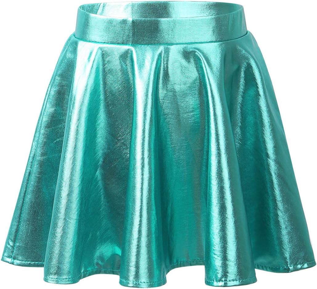 FEESHOW Kids Girls Shiny Metallic Mini Pleated Flared Skater Skirt School Athletic Dance Scooter Skort Skirt
