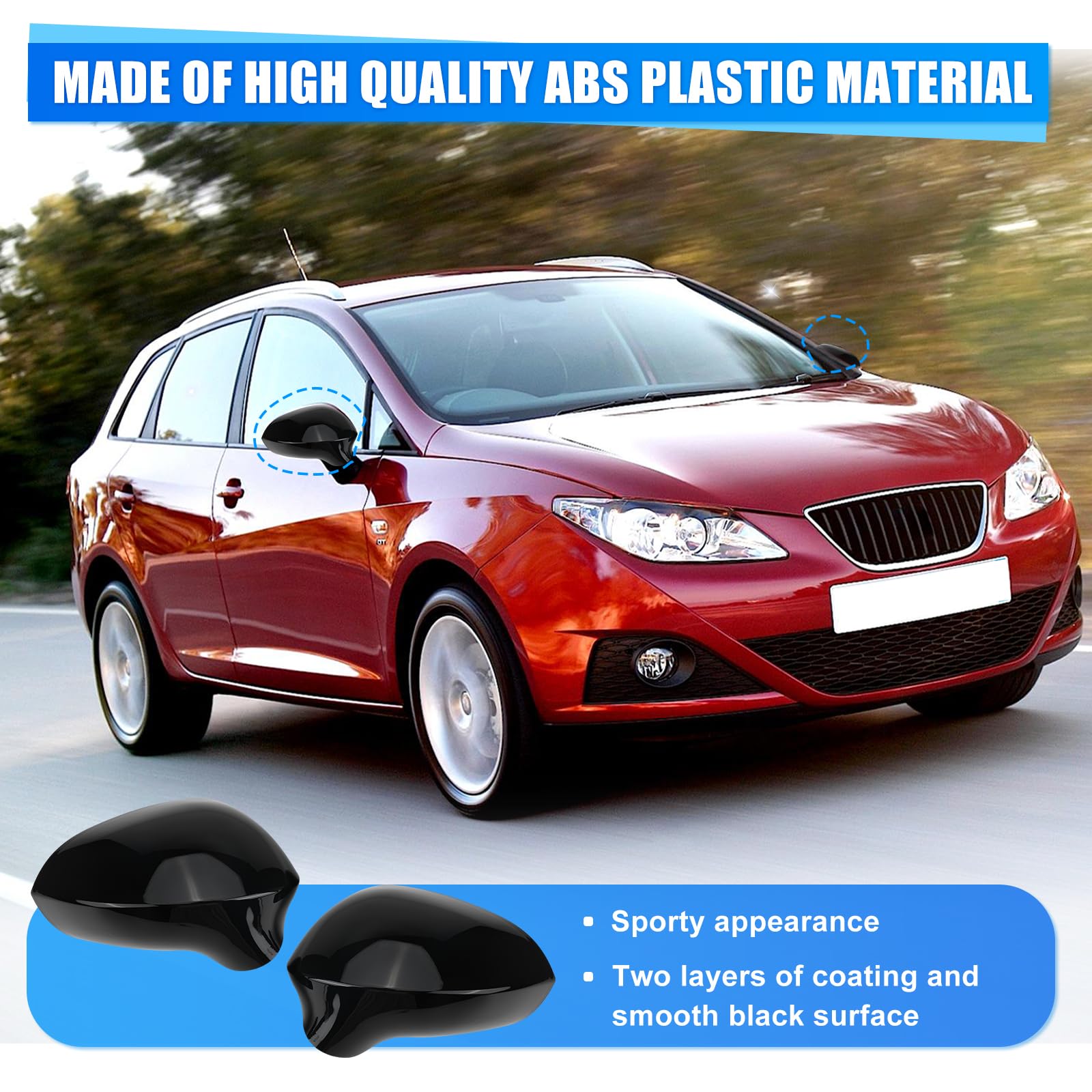 Tapa del Espejo retrovisor del Coche para SEAT Ibiza 6J Leon Exeo 2008-2017 | Izquierda y Derecha, Carcasas de Espejo Retrovisor de Coche