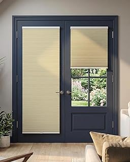 No Drill Blackout Cellular Shades for French Doors, 1 Pack, 25"x70", Beige