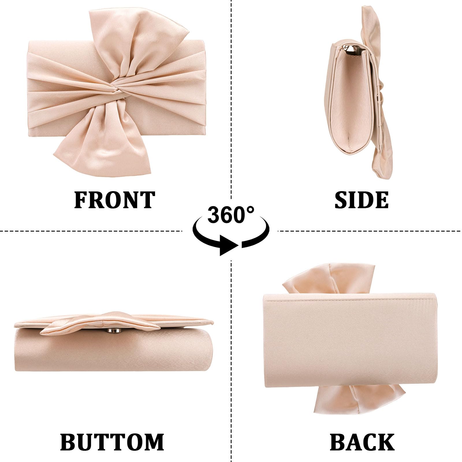 YYW Bolsos de mano con lazo para mujer, bolso de noche, formal, vintage, de satén, para novia, boda, fiesta