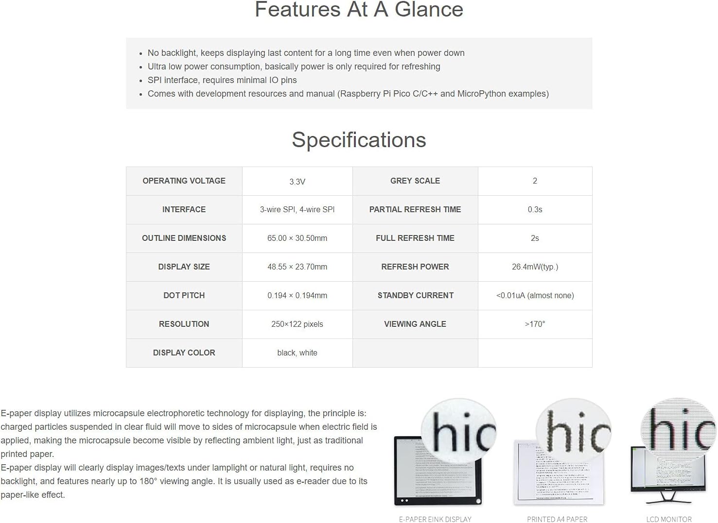 Pinout diagram for the Waveshare 2.13-inch e-paper module