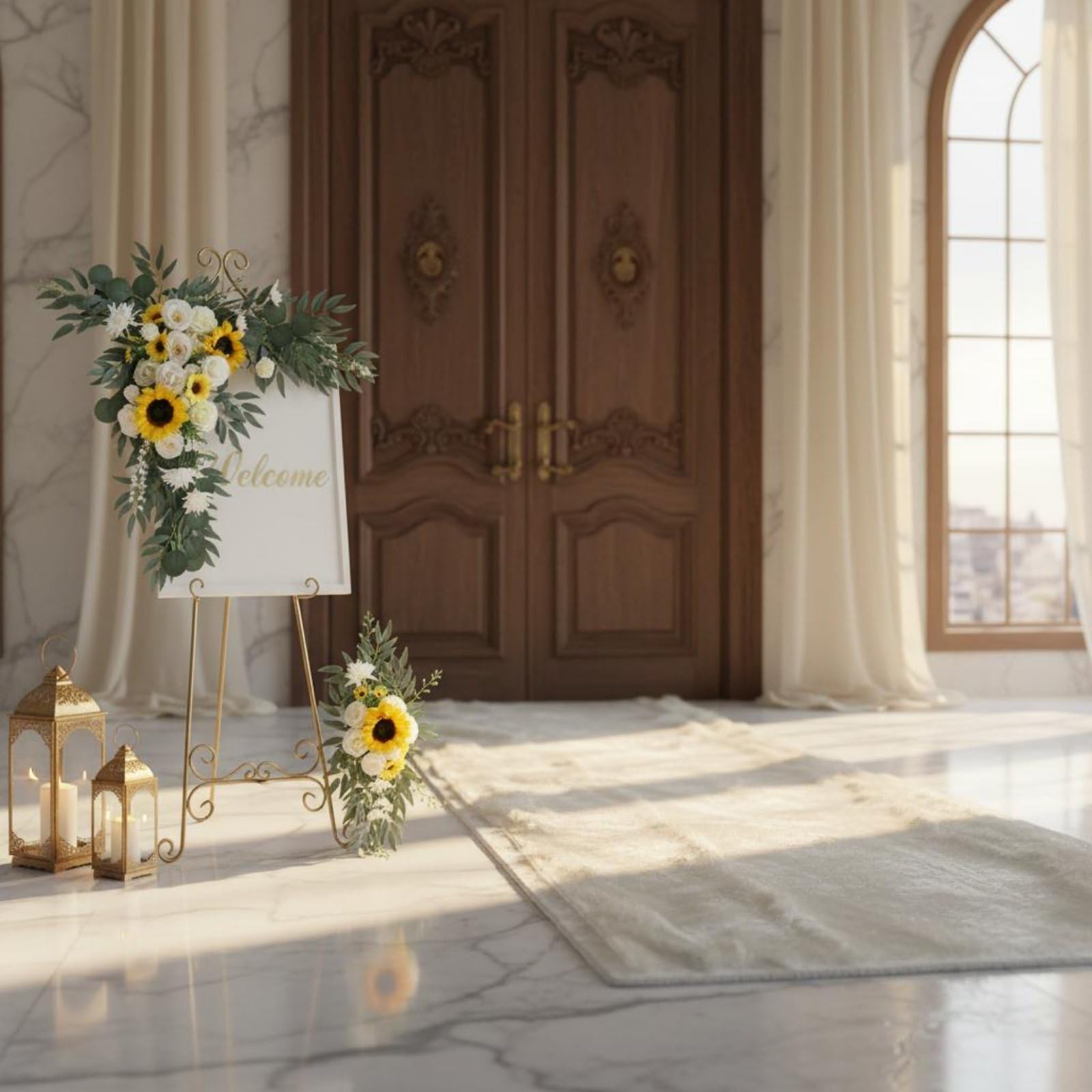 Arch Wreath Composizione da 2 Pezzi con Fiori di Seta E Foglie Finte per Nozze All'aperto Sfondo Decorativo per Banchetto Ornamento per Segno di Benvenuto