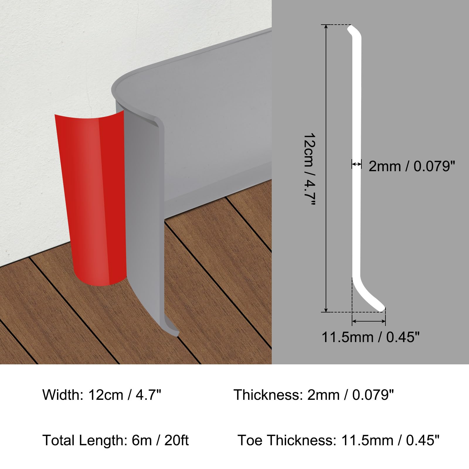 QUARKZMAN Rivestimento per Battiscopa 6m x 12cm per Pareti Grigio