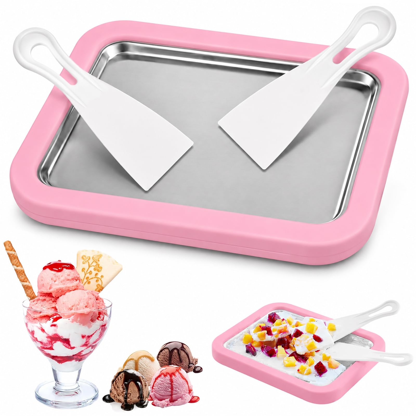 2026 Upgraded Rolled Ice Cream Maker Kit, Includes 2 Spatulas, Stainless Steel Instant Icecream Machine for Home Kids Gelato DIY Parent-Child Activities (pink)