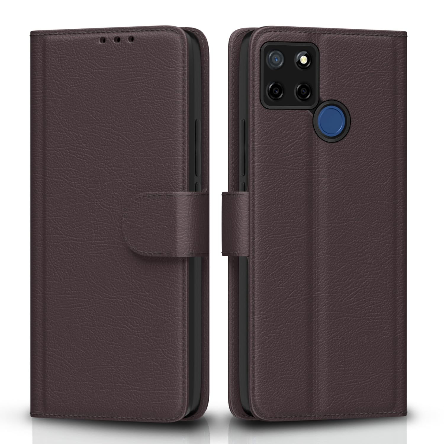 Pikkme Realme C12 / Realme Narzo 20 / Narzo 30A / Realme C25 Flip Case Leather Finish | Inside TPU | Wallet Stand and Shock Proof | Magnetic Closing | Complete Protection Flip Cover (Coffee)