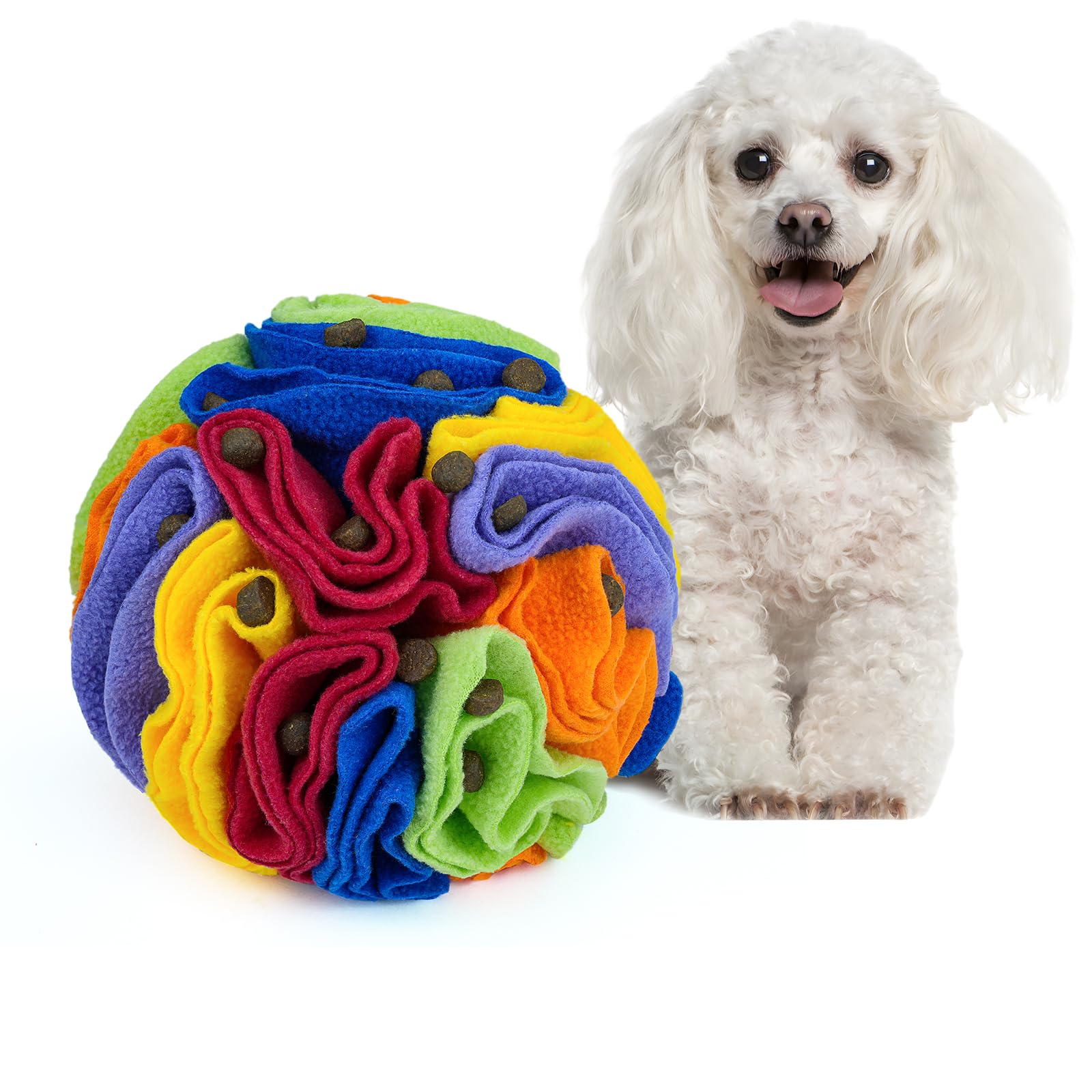 Larimuer Pet Snuffle Ball, Puzzle Sniffing Interactive Dog Ball for Blind Dogs Training Stress Relief Dog Enrichment Toys Treat Machine Washable (15cm, Rainbow Color) — image 1