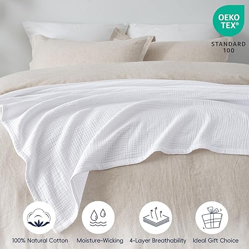 Miniatura 5 de PHF - Manta de muselina 100% algodón para adulto, suave al tacto, transpirable y ligera, perfecta para la decoración del hogar, sofá, cama, para