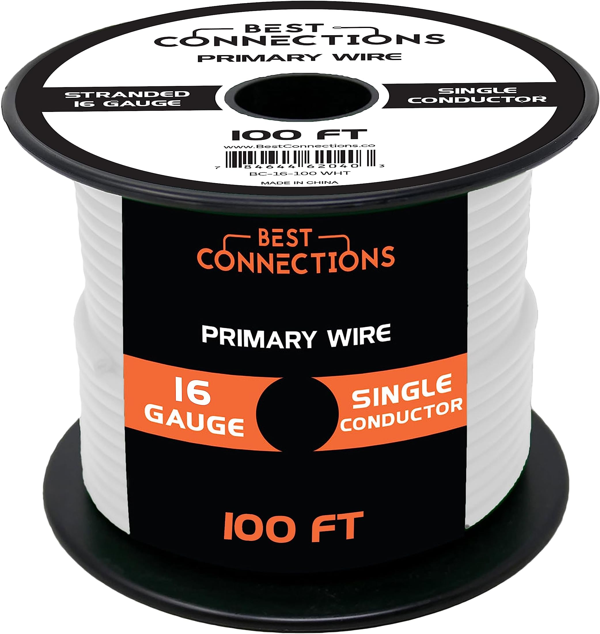 BEST CONNECTIONS Automotive Primary Wire - 100ft (Various Color Options) | Ideal for Trailer, Speaker, and Lighting Circuits | Durable Primary/Remote, Power/Ground Electrical Wiring (16 Gauge, White)