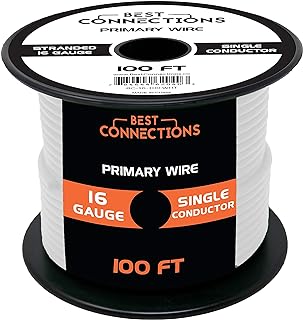 BEST CONNECTIONS Automotive Primary Wire - 100ft (Various Color Options) | Ideal for Trailer, Speaker, and Lighting Circuits | Durable Primary/Remote, Power/Ground Electrical Wiring (16 Gauge, White)