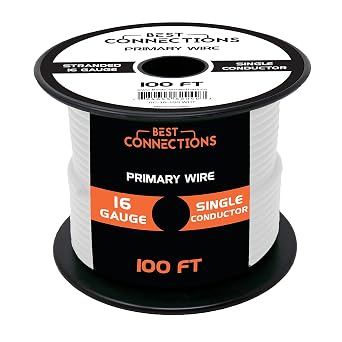 BEST CONNECTIONS Automotive Primary Wire - 100ft Various Color Options | Ideal for Trailer, Speaker, and Lighting Circuits | Durable Primary/Remote, Power/Ground Electrical Wiring 16 Gauge, White