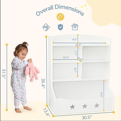 Miniatura 2 de Curipeer Estantería para niños, estantería de madera de tres niveles y medio, estantería para sala de juegos, guardería, dormitorio, armario de