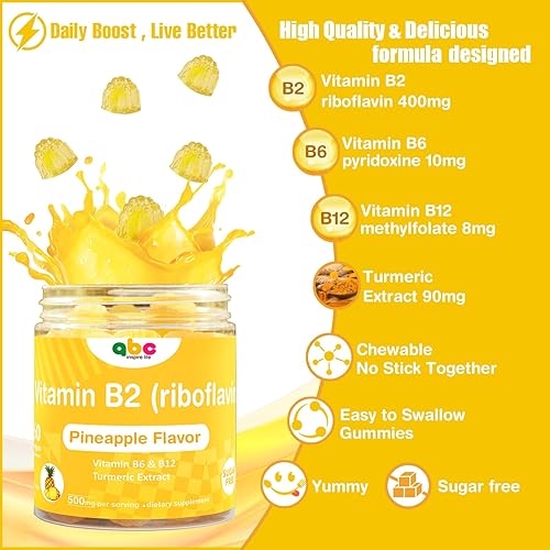 Miniatura 4 de Vitamin B2 Gummies Riboflavin 400mg for Men Chewable B2 Vitamins for Adults with B Complex Turmeric Extract for Digestive Comfort,Nervous System