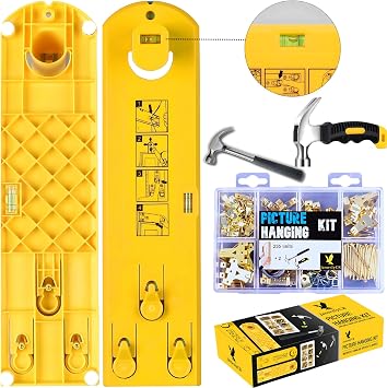 Picture Hanging Kit with 225 Piece Accessories Tools + Easy Level Frame Ruler Picture Hanger Wall Hanging Kit Multifunction Level Frame with Two Different Types of Hammers and Hanging Hardware