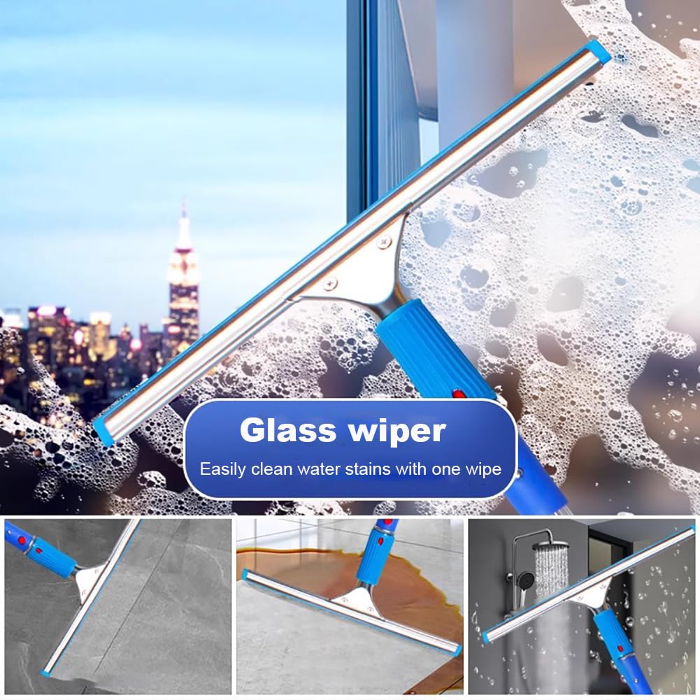 Pértiga De Limpieza De Vidrios De Ventanas De Aleación De Aluminio De 1,2 A 15 M De Altura con Raspador De Goma De 35 Cm Y Cabezal De Trapeador, Pértiga Larga Telescópica,Pole Length 1.2m