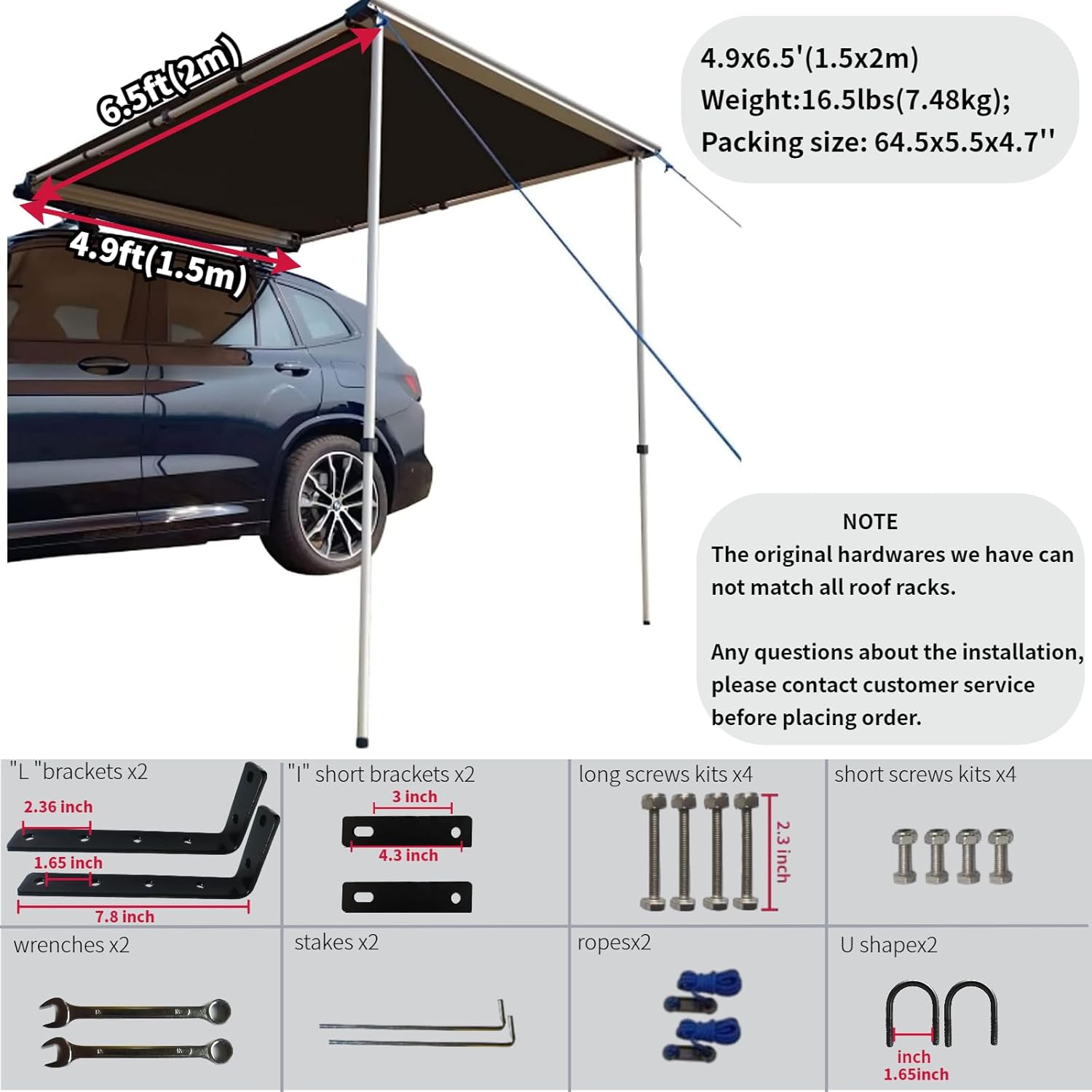 DANCHEL OUTDOOR Car Awning Pull-Out Roof Rack Vehicle Awning UPF50+ Sun Shelter Canopy for SUV Truck Camper Overland Camping, 4.9x6.5ft Khaki DANCHEL OUTDOOR Car Awning Pull-Out Roof Rack Vehicle Awning UPF50+ Sun Shelter Canopy for SUV Truck Camper Overland Camping, 4.9x6.5ft Khaki