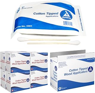 Dynarex 3-Inch Non-Sterile Cotton Tipped Applicators - Single-Use Wooden Cotton Tip Applicators for Wound Care, Hygiene, Makeup, Cleaning, Jewelry - 1000 per Box, 10 Boxes
