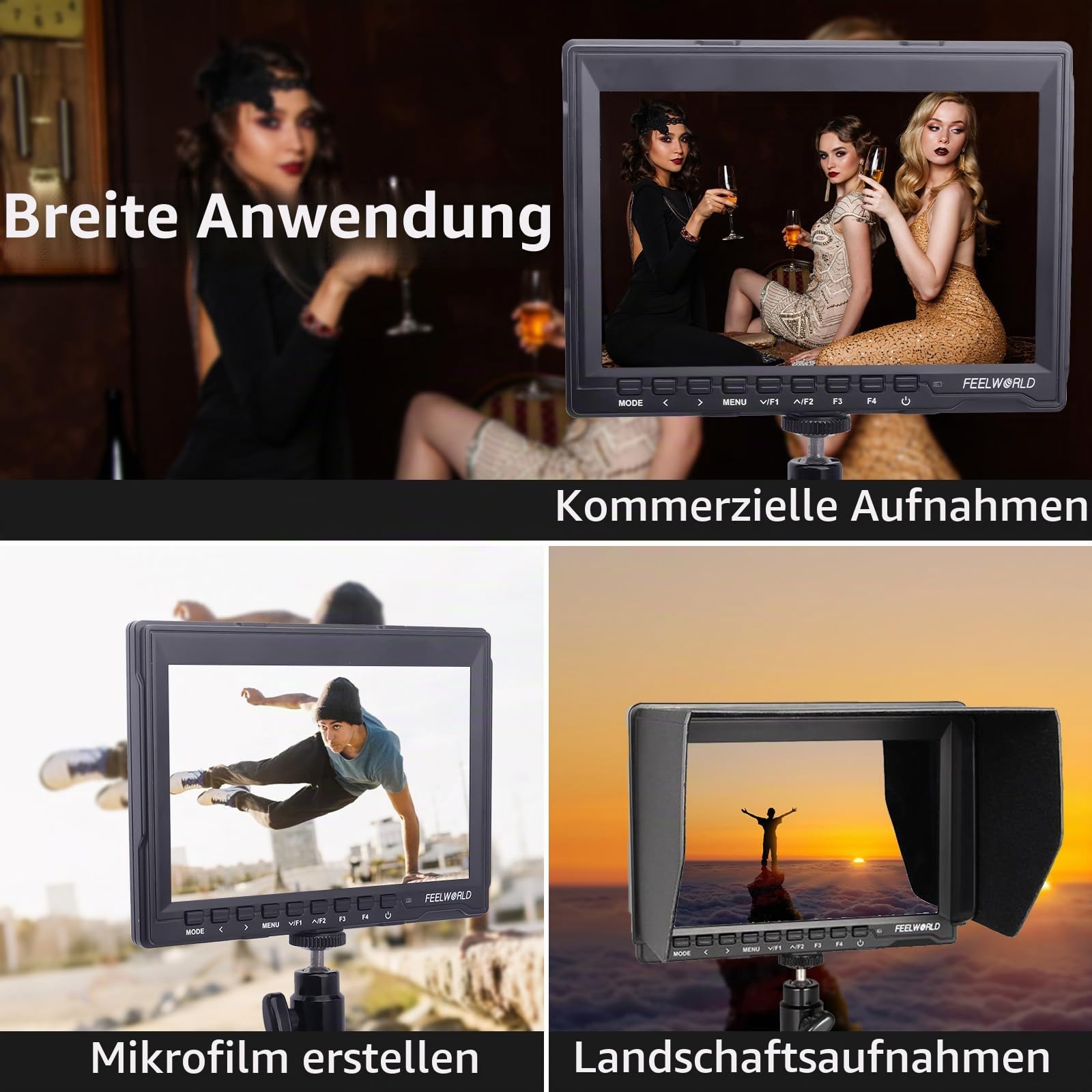 FEELWORLD FW759 7 Zoll Kamera Field Monitor,1280X800 IPS DSLR Field Monitor mit Full HD Focus Video 4K HDMI Input Output 2200mAh Batterie Speicher Case