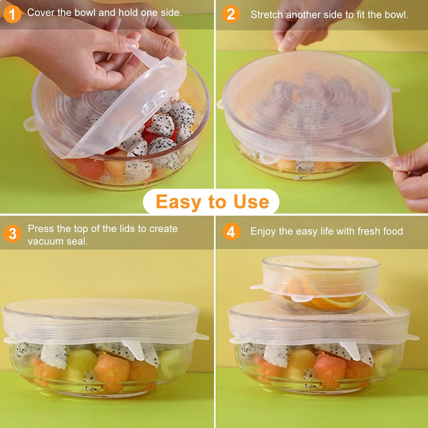 Silicone Stretch Lids, 14-Pack Various Sizes Cover for Bowl