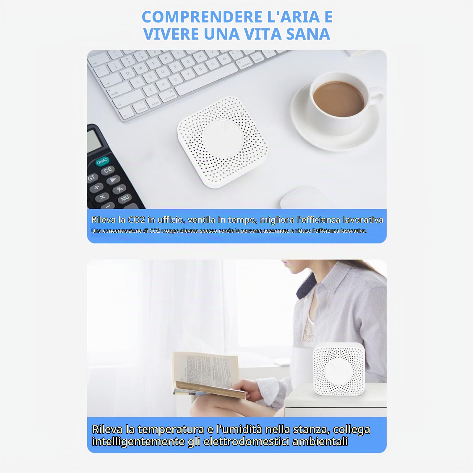 per Tuya Zigbee Smart 6-in-1 Rilevatore dell'aria con monitor della qualità dell'aria PM2.5/formaldeide/VOC/temperatura e umidità/CO2 monitor per casa e ufficio