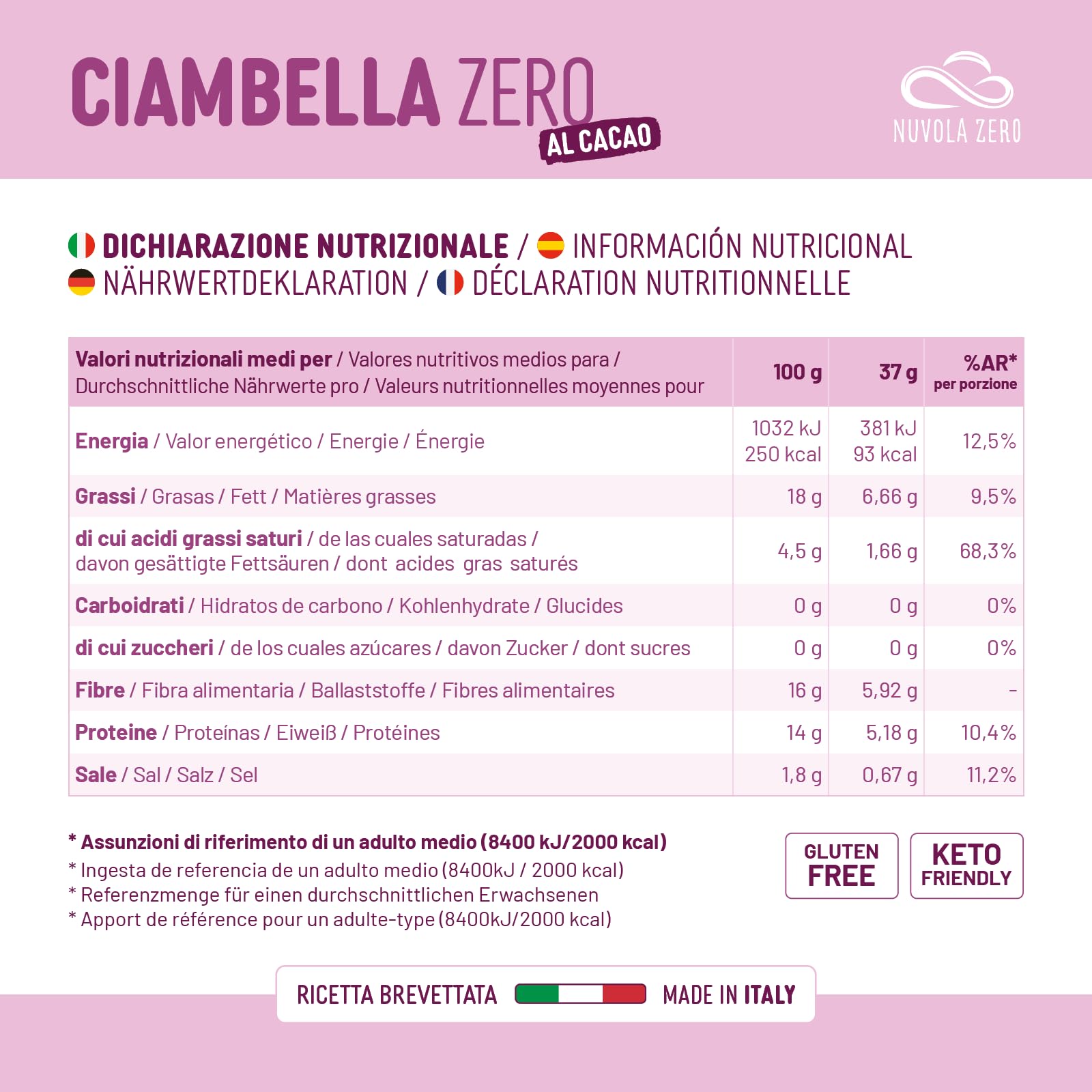 Nuvola Zero – Ciambella Zero, Snack sin Azúcar, Sin Gluten, Sin Lactosa, Sin Carbohidratos, Sabor a Cacao, Paquete de 15 Piezas, Made In Italy.