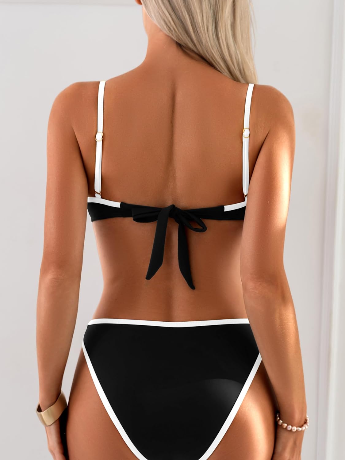 swimall Women's Push Up Bikini Set Underwire Two Piece Swimsuit Contrast Binding High Cut Leg Bathing Suit