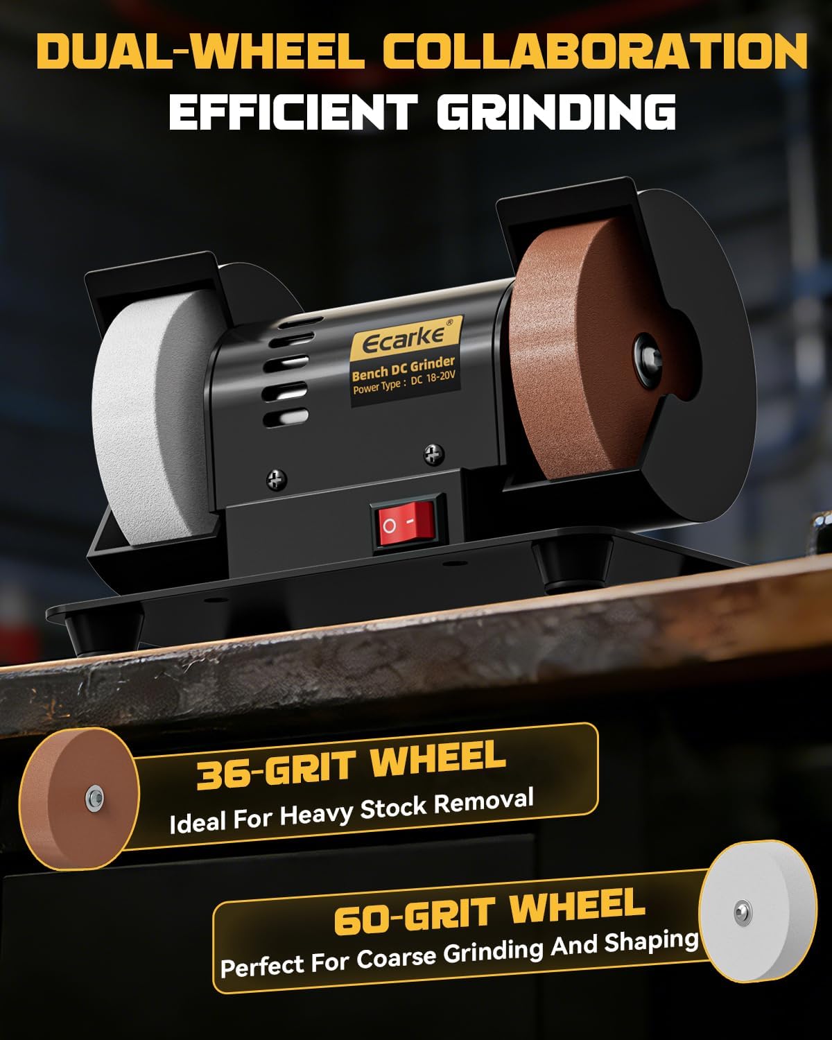 Ecarke 3" Mini Bench Grinder Compatible with Dewalt 20V, Bench Grinder 2000-10000 RPM Variable Speed with AC Adapter, Dual Grinding Wheels for Sharpen Knives, Drills, Steel, Rust Removal, No Battery