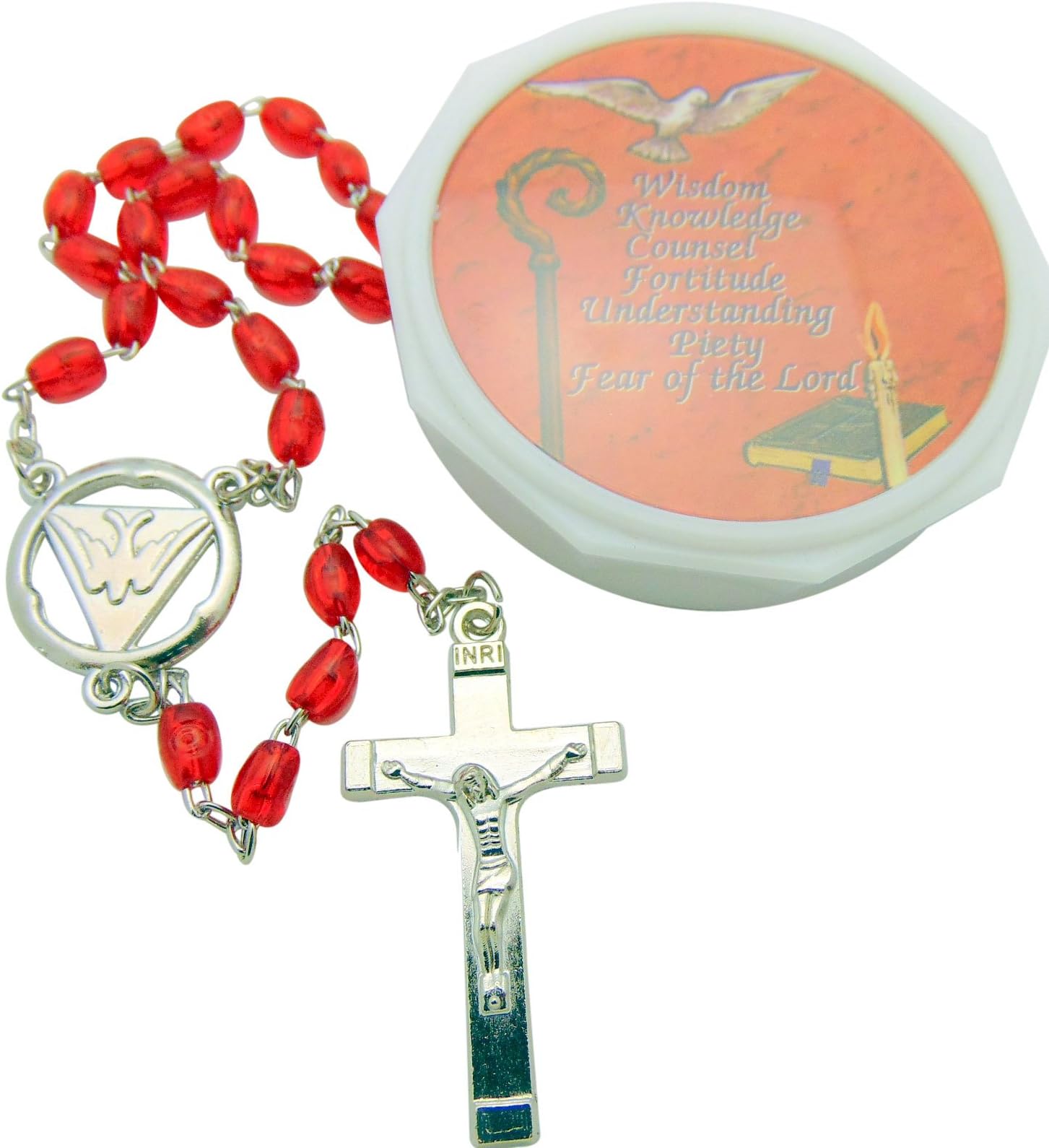 Confirmation Gift Red Dove Rosary and Case for Him or Her