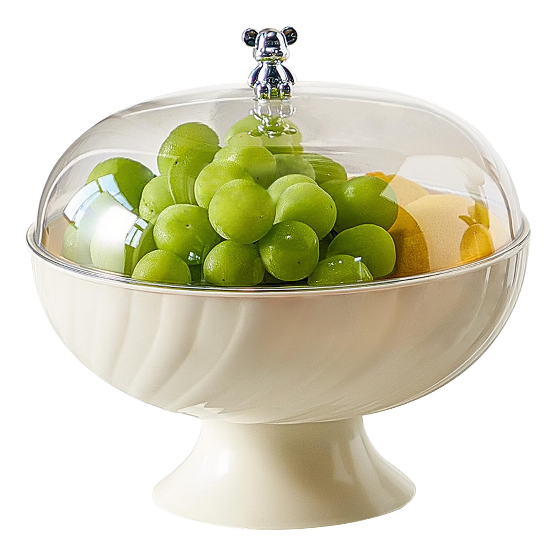 Suxdlan Cream White Fruit Bowl With Lid, 9.7X9.5 Inch Large Fruit Bowl, Clear Basket With Draining Holes, Decorative Pedestal For Kitchen Counter, Vegetable Breads Snacks