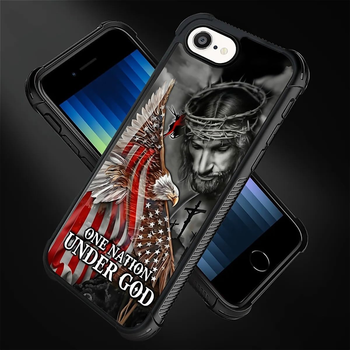 Case for iPhone 16e 6.1 inch,Four Corner Airbag Protection Design Soft Silicone Frame Personalized Pattern Case Compatible with iPhone 16e for Men-Jesus Eagle Flag - Image 7