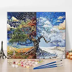 TUMOVO Kits de pintura por números para adultos em tela, pintura de árvore de quatro estações por números, kits de pintura por número para adultos, kits de pintura a óleo faça você mesmo, para