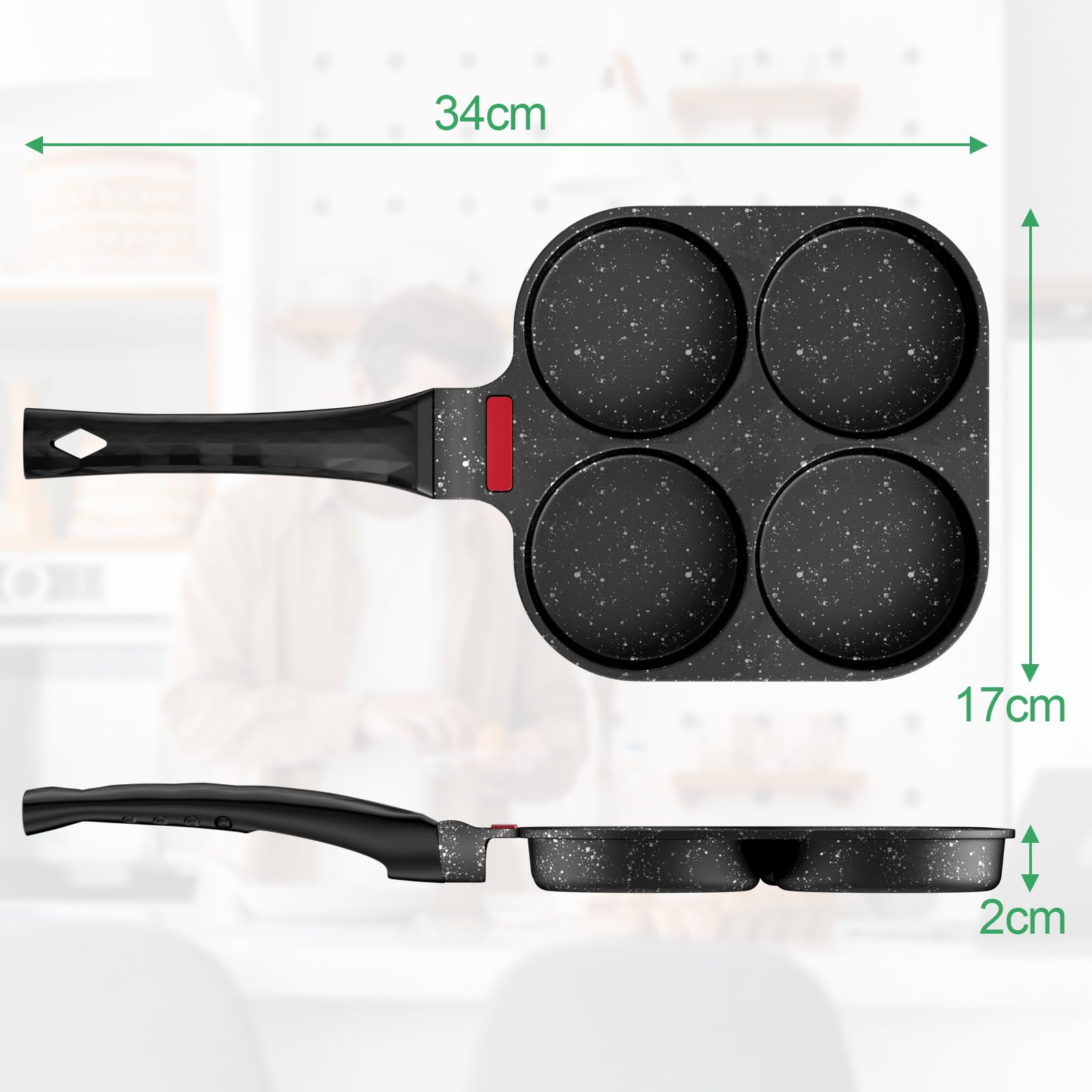 Traxenta padella pancake, pentola pancakes, frittata a 4 fori in alluminio, antiaderente padelle, padellino per uovo con rivestimento antiaderente, per frittata colazione, per Gas (Nero)