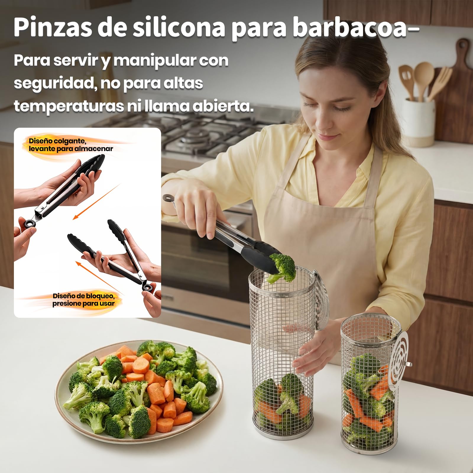 18 Piezas Set de Cesta de Parrilla Rodante, Acero Inoxidable 304, Set Completo de Accesorios para Barbacoa con Pinzas, Guantes, Cepillo de Limpieza, Bolsa & Más, Regalo para Hombre Papá