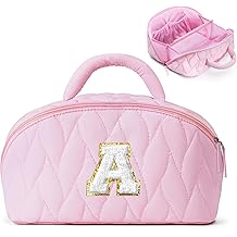 YOOLIFE Easter Basket Stuffers for Girls Women Initial Makeup Bag for Women Travel Toiletry Bag Pink Cosmetic Bags Teen Girl Gift Personalized Birthday Gifts for Mom Teacher Sister A