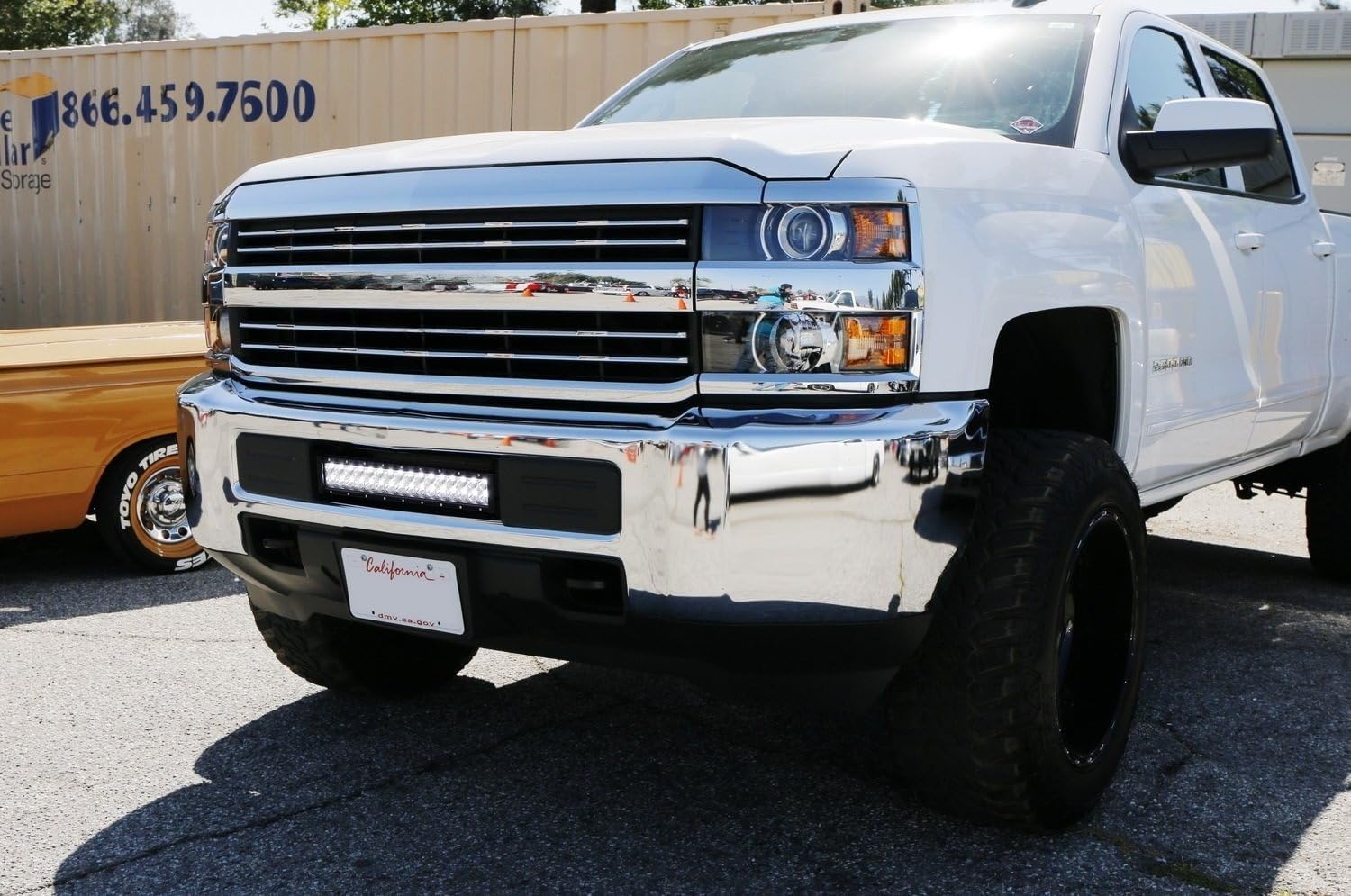 iJDMTOY Lower Grille Mount LED Light Bar Compatible with 2015-19 Chevy Silverado 2500 3500 HD, Includes (1) 96W High Power LED Lightbar, Lower Bumper Opening Mount Brackets & On/Off Switch Wiring Kit