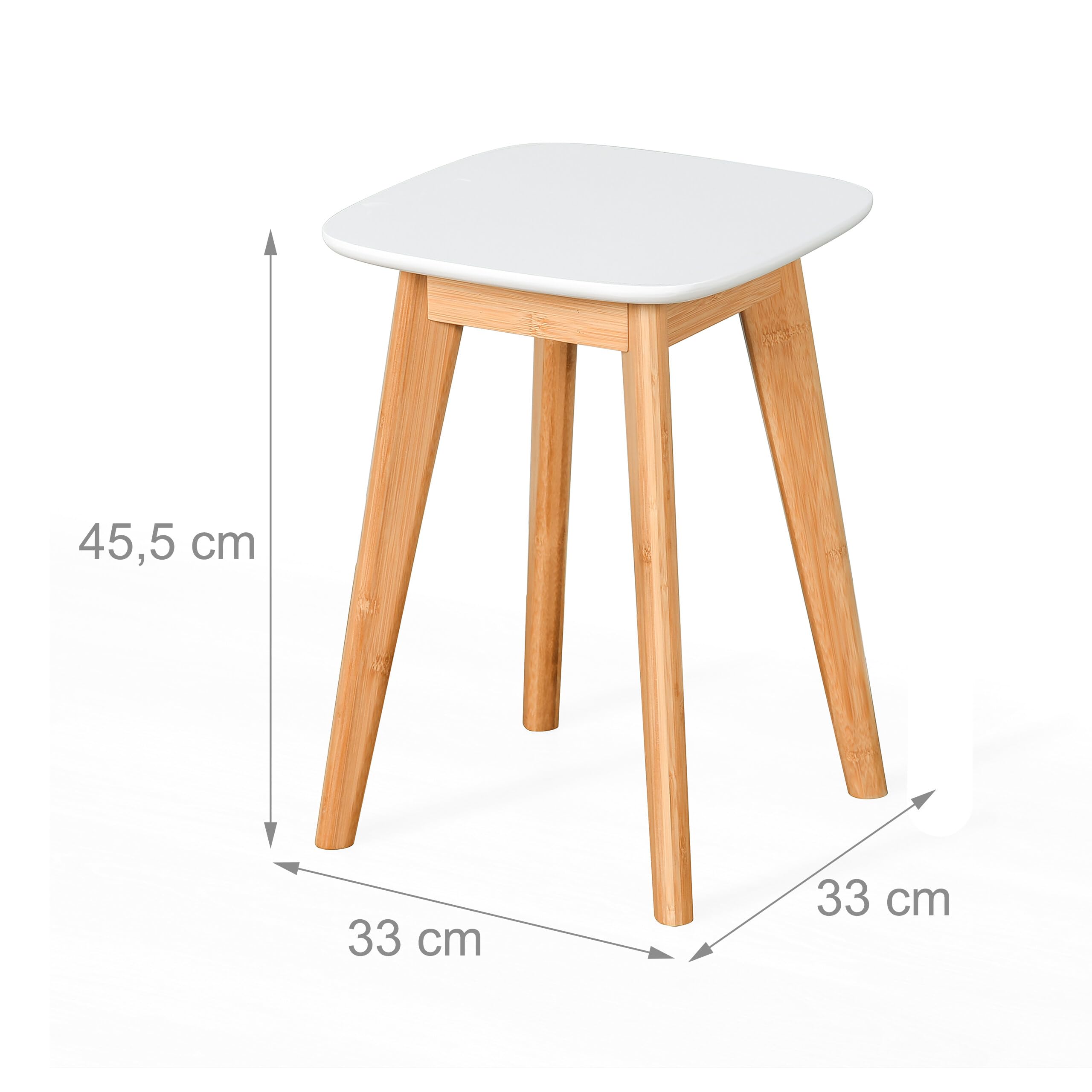 Relaxdays Tabourets de Cuisine, Lot de 2, Bambou, MDF, Salle de Bain, H x L x P : 45,5 x 33 x 33 cm, Naturel/Blanc