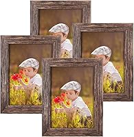 Q.Hou Rustic Brown 5x7 Picture Frames 4 Pack - Wood Pattern MDF with HD Plexiglass for Wall or Tabletop Home Decor