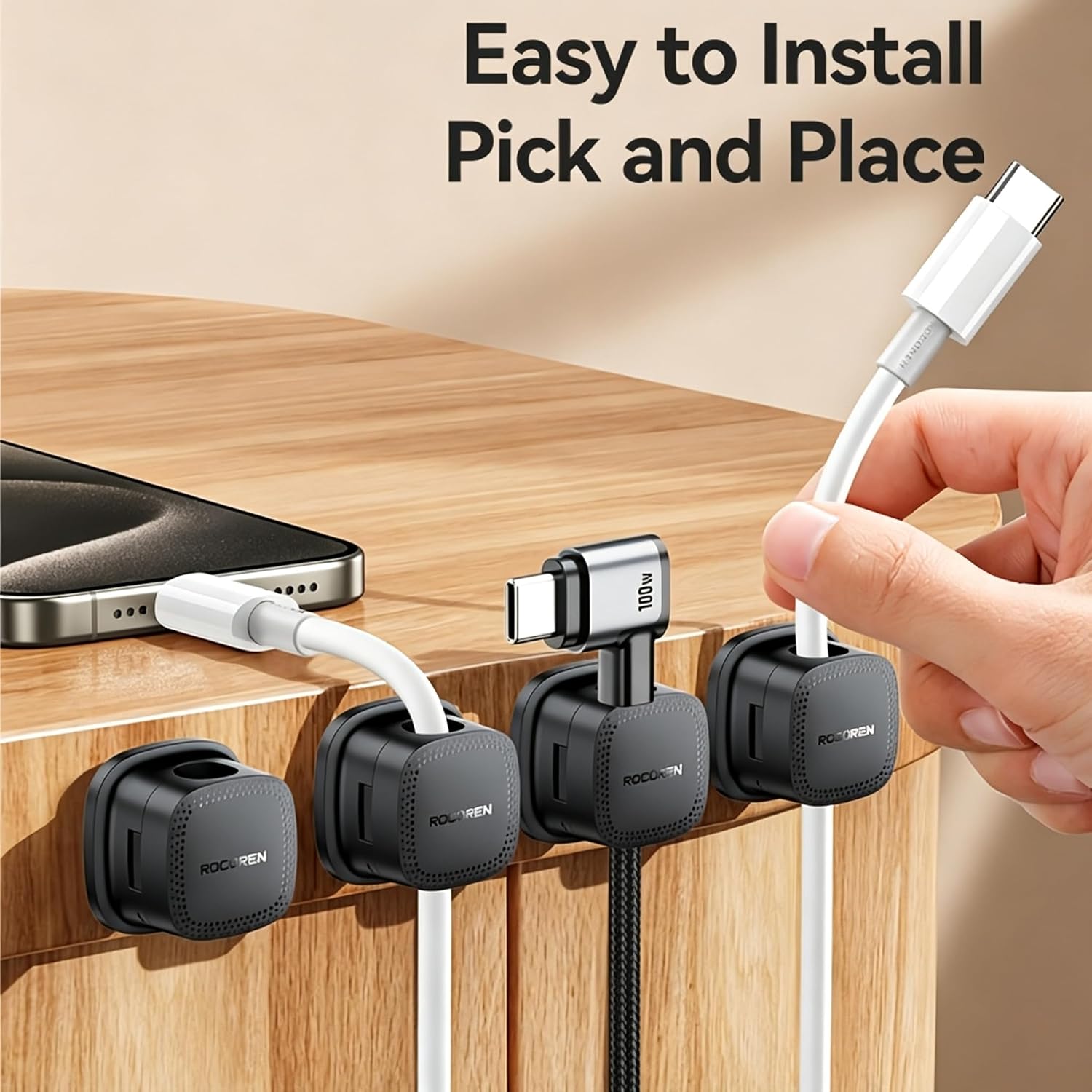 6 Pack Adjustable Magnetic Cable Organizer, White Cord Holder Clips for Charging Cables and Appliance Wires, Cable Management for Desk, Wall, Car, Kitchen, Office, Home image 2